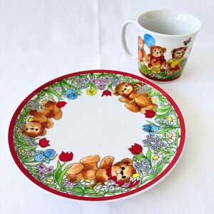 Vintage 1983‎ Enesco Porcelain Lucy and Me Teddy Bear Mug & Plate Set Japan